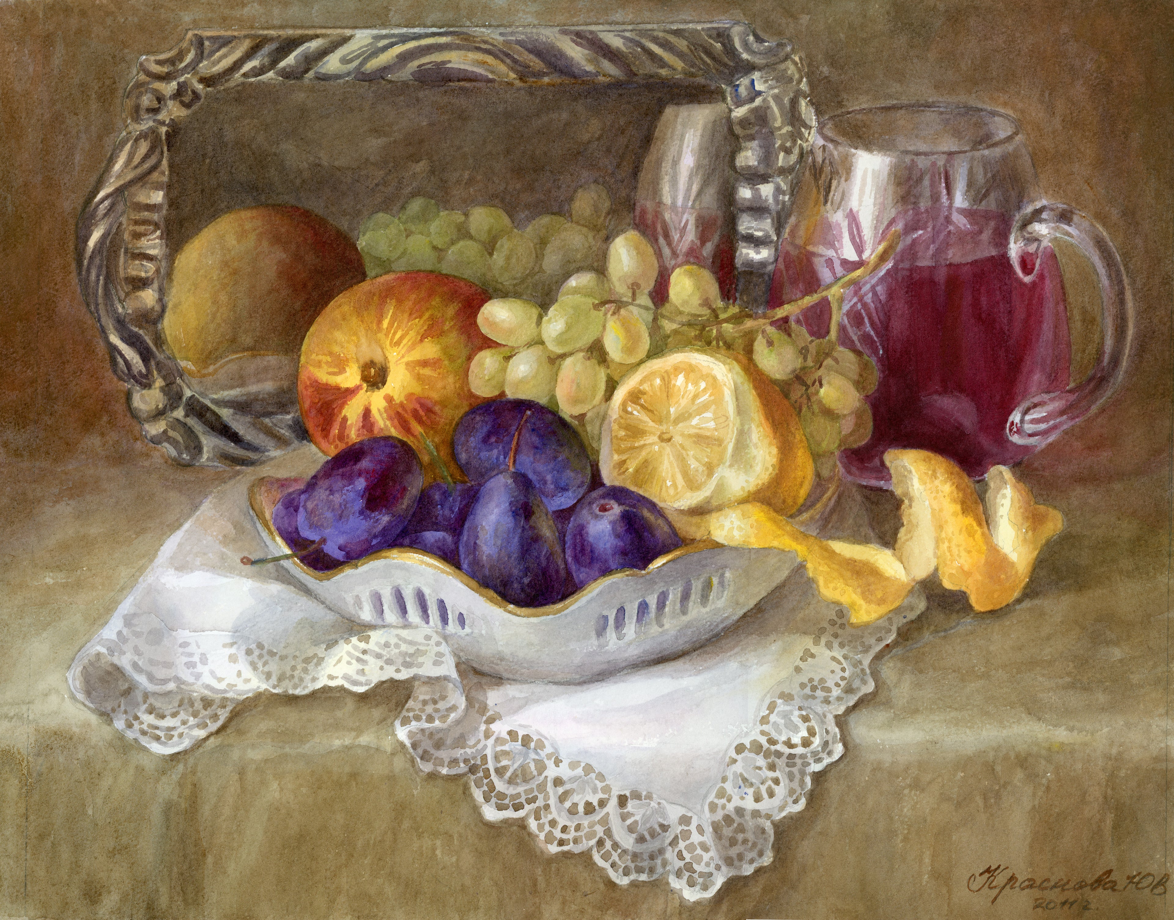 "Fruit on a white napkin"
